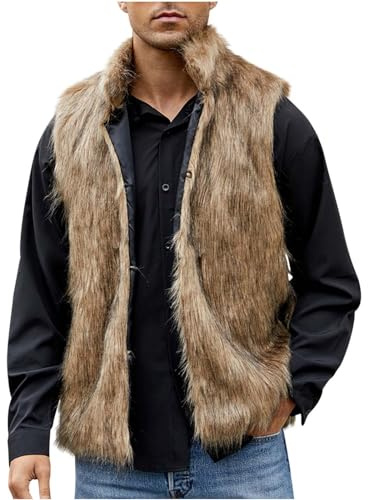 WOXIHUAN Uomo Gilet in Pelliccia Sintetica Vintage, Cappotto Giacca Senza Maniche Uomo,Gilet In Pelliccia Sintetica Invernale Da Uomo Marrone M