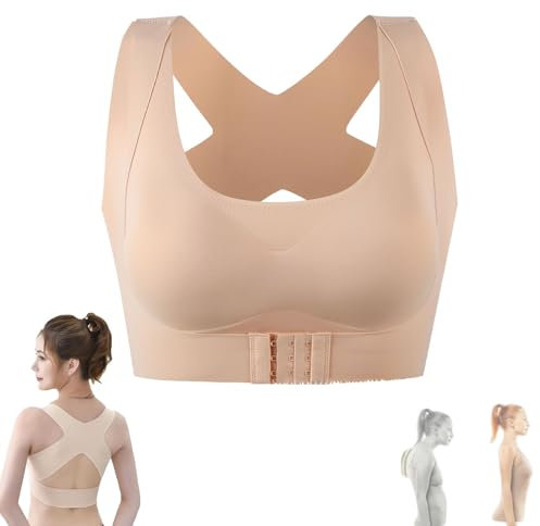 Vowtrlleoy BH, Haltungskorrektur, Vorderschnalle, BH für Frauen, Rückenstütze, orthopädische Anti-Aging-BHs, aprikose, L