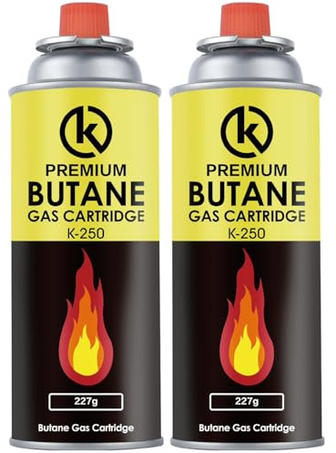 KROWN - Pack de Cartuchos K-250 de Gas Butano 227g para Hornillos Quemadores, Cartucho de Gas para Camping K-250, Bombonas para Sopletes (2 Unidades)
