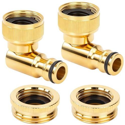 Connecteur de Robinet Coudé en Laiton, 1/2 et 3/4 Filetage Femelle, 2 en 1, Rotatif à 360°, Raccord Adaptateur de Robinet pour Tuyau D'arrosage Extérieur Jardinage (2 pièces)