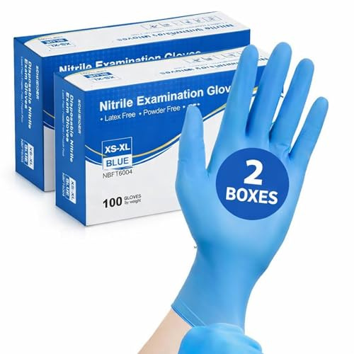 MEDITOP 200 x Blue Disposable Nitrile Examination Gloves Multipurpose,Mechanical, Industrial, Hair & Beauty, Janitorial, Multipurpose-Powder Free (200 Gloves, L)