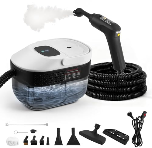 Yapasopu Pulitore a Vapore Portatile 2500 W, 6 Spazzole, Serbatoio 1600 ml, Pulitore a Vapore 3 Bar, con 3 Velocità Regolabili, per la casa multiuso, per finestre, cappe, tessuti