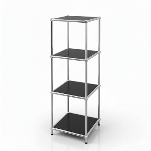 Floordirekt Regal, 4-stufiges Metallregal - Schwarz, Chrom, 95x30x30 cm - Modulares Stecksystem im modernen Design, Metall Regal für Wohnzimmer, Büro, Flur - Bücherregal Concept Epure MK-005