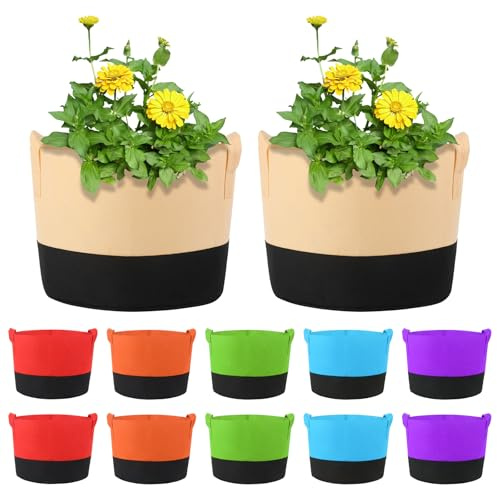 Ohiyoo Lot de 12 sacs de plantation de 60 l avec poignées, sac de plantation coloré en feutre pour pommes de terre, tomates, légumes, fleurs, plantes, 15 gallons, 60 l