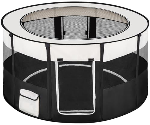 tectake® Parc a Chiot Pliable, Parc pour Chien, Chat, Chaton, Lapin, Cochon d'Inde et Autres Petits Animaux, Sol Amovible, 114 x 60,5 cm, Cage pour Chien Cage Lapin et Animaux de Compagnie, Noir