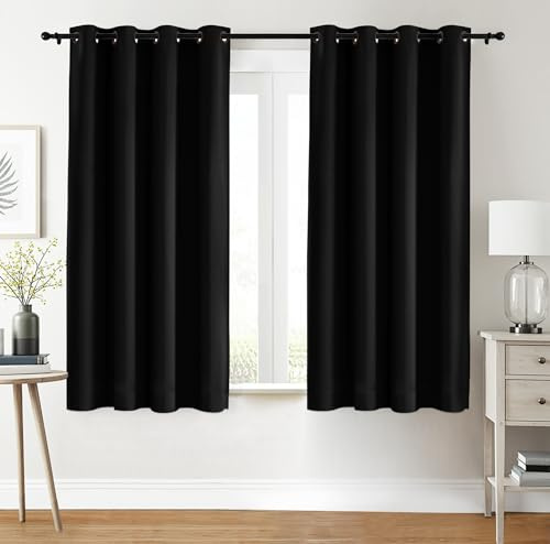 Utopia Bedding Blackout Curtains Grommet Thermal 2 Panels Drapes [Black, 46 x 54 Inches] Sound Insulated Curtain for Bedroom and Living Room