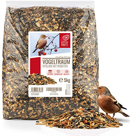 Wildtier herz brutzeitfutter - Mit Insekten und extra Protein - Vogelfutter wildvögel ganzjährig - 5 kg - 38x28x10 cm - Geeignet für Brut und jungvögel - Ganzjahresfutter für wildvögel