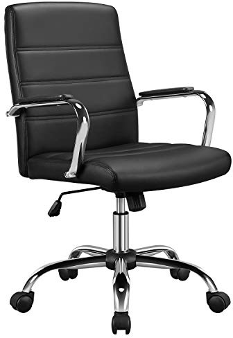 Yaheetech Sedia/Poltroncina Ufficio Scrivania Ergonomica Ecopelle Altezza Regolabile Girevole a Rotelle Reclinabile per Computer Imbottita con Braccioli Portata 130 kg Nera