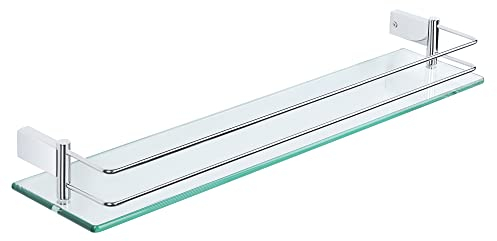 SAYAYO Étagères de Salle de Bain Étagère de Douche en Verre Étagère Murale Rangement Douche avec Tablette, Verre Trempé Rectangulaire, Finition Chrome Poli, 60CM, EGC1000-60-C