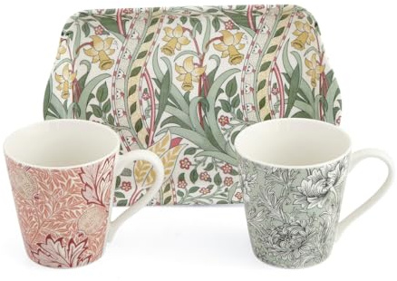 Pimpernel x Spode Morris & Co Mug and Tray Set - Porcelain & Melamine, Suitable for Tea or Coffee Time with Your Partner, Minimalist Floral Design