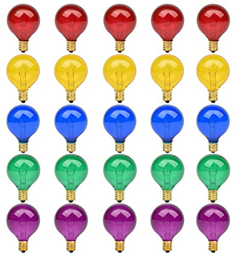 Holwim Lampadina Di Ricambio G40, 25 Pezzi, 7 W, 2200 K, Luce Bianca Calda, Lampadina Edison, E12, Per Balcone, Veranda, Feste, Terrazze, Matrimoni, Balconi, Decorazioni,Tensione 220-240 (colorata)