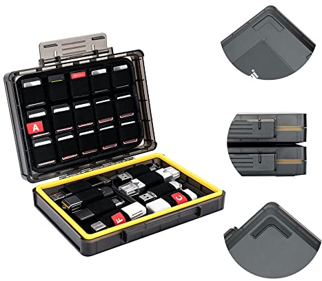 Memory Card Case Flash Drive Box for 30 SD/CFA/NS/PSV & 6 USB Thumb Flash | Fits CFexpress Type A/SD/Nintendo Switch (NS) Game Card/PSV PS Vita Card/USB Thumb Flash, Stackable Anti-Slip Water-Resistant