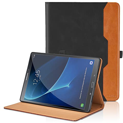 Coque pour Samsung Galaxy Tab A6 10.1 Pouces 2016 SM-T580/T585 PU Cuir Cover Tablette Housse de Protection Auto Réveil/Sommeil, Multi-Angle Flip Portefeuille Étui avec Fonction Support - Noir
