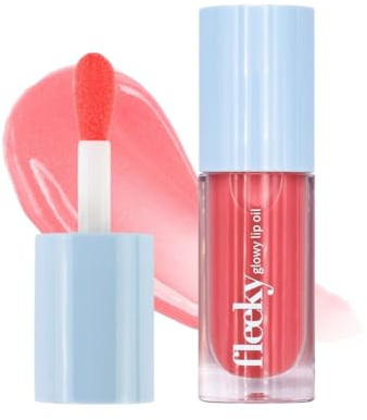 Fleeky Glowy Lip Oil – Huile à lèvres naturelle et nourrissante – Soin des lèvres pour toute la journée – Léger et non collant – Rose melon, rose pêche, rouge (melon rose)