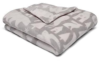Fusion - Grey Woodland Animals Fleece Blanket (120 x 150cm) - Soft & Cosy - Scandi Throw - Fox, Bear & Rabbit Print Throw in Light Grey - Forest Animals & Scandinavian Theme Blanket/Throw for Home