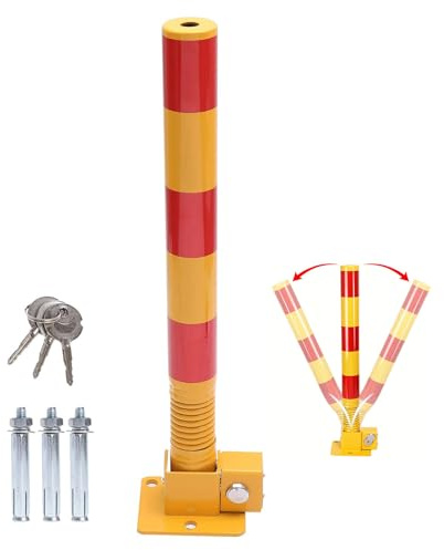 BBAUER Dissuasore Pieghevole per parcheggio Auto, palo per barriera di parcheggio Giallo e Rosso ad Alta visibilità per Blocco del palo di parcheggio del vialetto,Bollard-60cm
