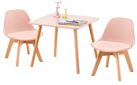 LuxNook Mesa Infantil con 2 sillas, Grupo de Asientos Infantiles, de Madera de Haya Maciza sostenible FSC, niños de 1 a 6 años, mobiliario Infantil para Habitaciones Infantiles, guarderías - Rosa