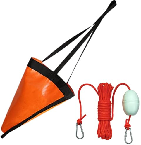 BeGrit Calcetines de deriva para barco, kayak, ancla de mar, canoa, paracaídas, ancla de deriva con cuerda de remolque de 10 m, bola de boya para pesca, velocidad de arrastre lento, yate, pontón,