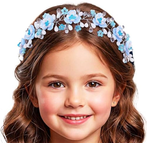 IYOU Niña de Flores Diadema Azul Flores Princesa Tocado Cristal Comunión Novia Nupcial Accesorios para el cabello para Niñas