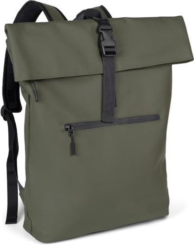 styleBREAKER Vattentät rolltop-ryggsäck,Oliv | 39x44x12 cm huvudfack med dragkedja och spänne, vadderat fack för 15,6 laptop. Justerbara axelremmar 45-90 cm.
