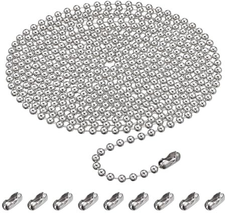 ccHuDE 4.5mm 3m Beaded Ball Chain Bead Pull Chain Extension Metal Beaded Roller Chain Blind Beaded Chain Cord with 10 Pcs Chain Connectors for Curtain Rods