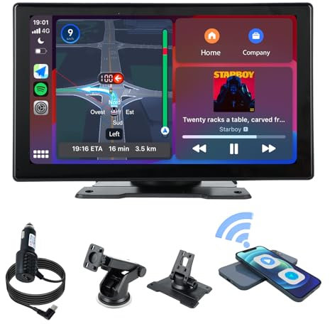 plimpton Carplay Wireless Android Auto Autoradio, 9 Pollici HD IPS Touchscreen Navigatore, Schermo per Auto con Assistente Vocale, Navigazione GPS, Mirror Link, BT, AUX, L2