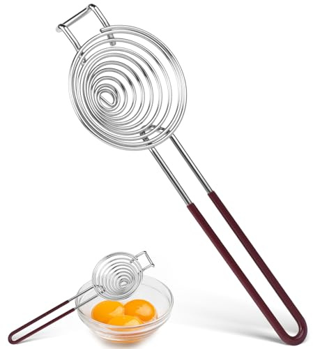 Egg Separator,Stainless Steel Egg Yolk White Separation Tool Long Handle Egg White Separator Kitchen Utility Gadget Cooking Baking Tools-Brown