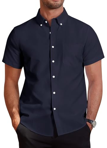 J.VER Men's Short Sleeve Shirts Smart Casual Oxford Shirt Regular Fit Plain Button Down Cotton Shirt