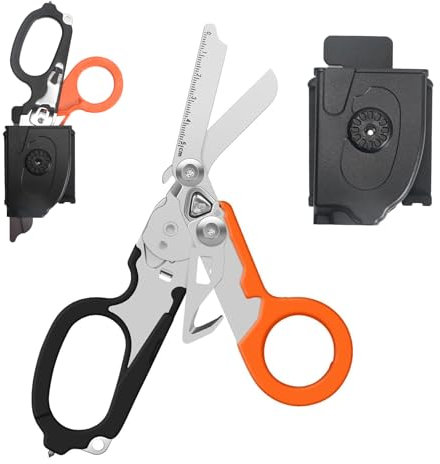 LANZLC Trauma Schere, Rettungsschere Multitool, Rettungsdienst Schere, Notfallschere, Glasbrecher Gurtschneider, Schere für Professionellen Einsatz Im Rettungsdienst, Schwarzorange
