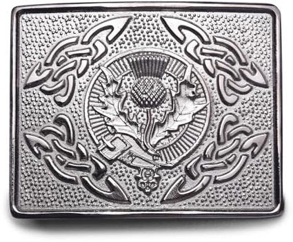 Celtic Knot Kilt Belt Buckle, Traditional Scottish Thistle Design (Silver Antique)