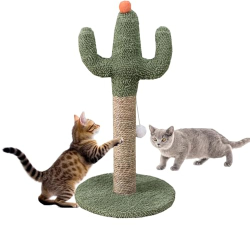 Cactus Cat Tree, Cat Scratcher,Posti di Gatto e Raschietti - Poli per Gratta di Naturale in Morbido, pali da Gratta con Palla Interattiva per Tutte Le Razze Indoor