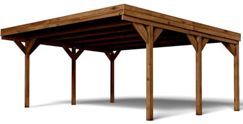 Forest Style - Cochera Doble Victor 30,9 m² (6,02 x 5,11 x 2,52 m) – Madera de Pino Tratada – Techo de Policarbonato – Aparcamiento Cubierto para 2 Coches – Estructura Robusta y Resistente