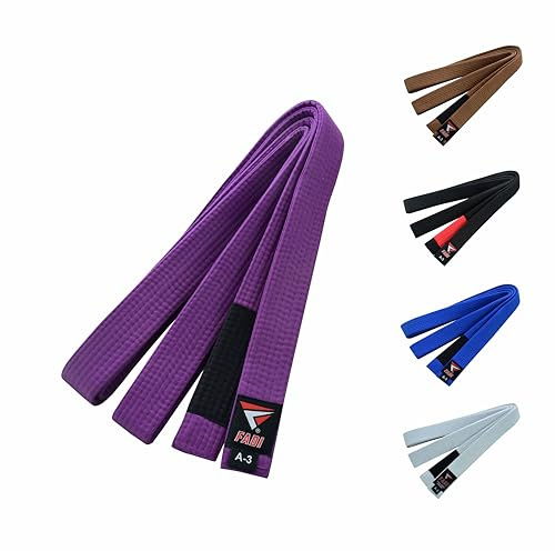 Fadi Sports BJJ Belt – Brazilian Jiu Jitsu Gi Belt with Stripe Bar, Reinforced Cotton Blend Belt for Training & Competition, Adult Men Women Kids