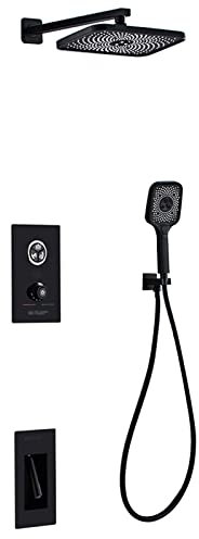 Grifo Mezclador baño, Mezclador Ducha Empotrado, Mezclador termostático Ducha baño, Cabezal Ducha Lluvia y Juego Manguera