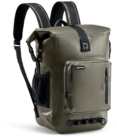 RIDEIRON Motorrad Rucksack Wasserdichter,Motorradrucksäcke für Herren,Rolltop Rucksack wasserdicht 500D PVC mit Computereinsatz fürs Reiten, Angeln, Reisen und den täglichen Gebrauch(Oliv,35L)