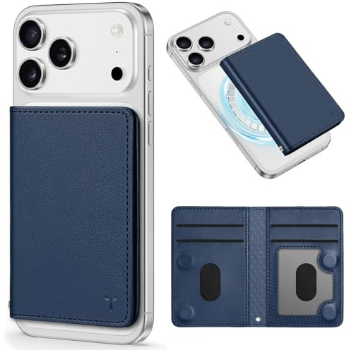 TUCCH Porte-Cartes Magnétique Fenêtre ID Transparente, 6 Cartes Portefeuille Anti-RFID pour Homme et Femme, Cuir PU pour Série iPhone 17/16/15/14/13/12/Plus/Air/Pro/Pro Max, Pas pour Mini, Bleu