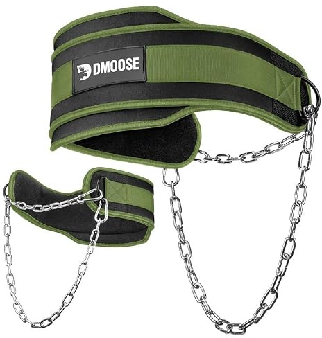 DMoose Dip Belt for Weightlifting, Weight Belt with Chain for Pullup, Gym Lifting Belt for Powerlifting, Squat, Bodybuilding, Heavy Duty Steel, Workout Belt (Military Green)