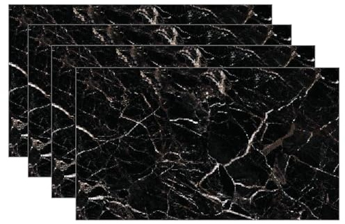 eacommerce - Pannello UV Effetto Marmo | Rivestimento Murale in PVC | Resistente all'Umidità | Facile da Installare | Paraschizzi Ideale per Cucina | 60x120 cm, Set da 4 Pezzi - Colore Nero