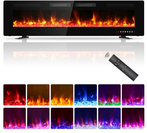 Quiniver 72 Slim Electric Fire Freestanding Wall Mount Fireplace Heater | Dual heating modes, adjustable 3D flame visuals, remote & touch control, 8H timer, cool touch glass, overheat cut-off, UKCACE