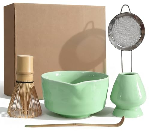 Matcha Whisk Set Matcha Bowl Kit 5 PCS Great for Tea Lover Green