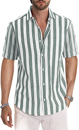 JMIERR Men's Shirts Short Sleeve Summer Striped Casual Shirt Button Down Regular Fit Tops