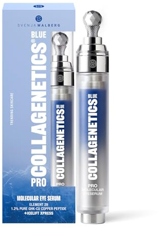 BLUE COLLAGENETICS PRO ögonserum – 1,2 % GHK-Cu kopparpeptid & niacinamid | omedelbar lyft- och kyleffekt | Antipuff, blur och glöd | Veganskt molecular ögonserum med kristallapplikator