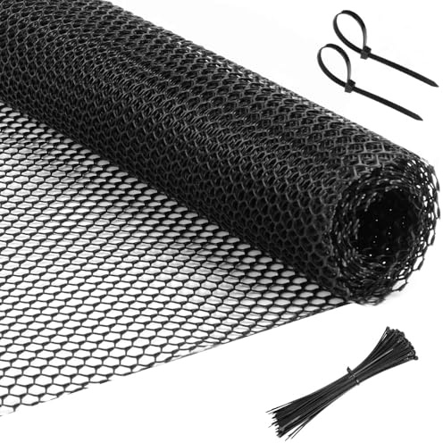 Chicken Wire Mesh Roll, 40 cm x 3.0 m Plastic Mesh Fencing with 50 pcs Cable Ties, Poultry Breeding Netting for Garden Balcony Yard Temporary Fencing (Black)