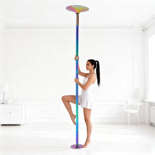 Pole Dance - Barra de danza para interiores, altura ajustable, 223 – 274 cm, para interior y hogar, 45 mm de diámetro, estática y giratoria, montaje sin agujeros, acabado arcoíris, soporta 200 kg