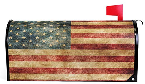 Wamika Vintage American Flag US Stars and Red Stripe Mailbox Covers Standard Size Patriotic American Star Stripe Magnetic Mail Cover Letter Post Box 21 Lx 18