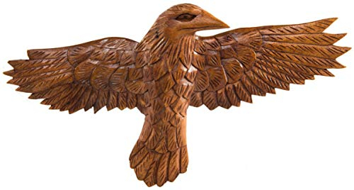 Windalf Vikings Holz Deko Munin 27 cm Rabe Rechts schauend Wandrelief Handarbeit aus Holz