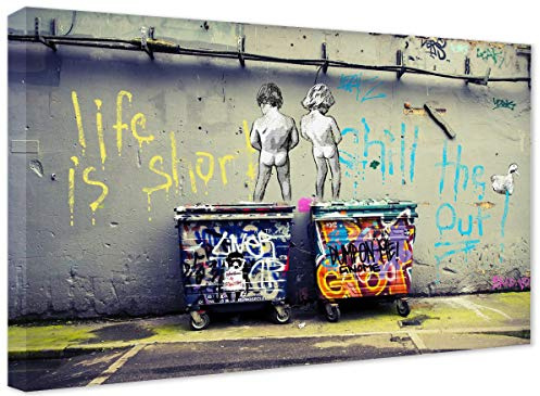 Banksy-tavlor, canvas, Life is Short, graffiti, gatukonst, canvastavla på kilram, konsttryck, vardagsrum, väggdekoration, dekoration, XXL, 30 x 40 cm (11,8 x 15,7 tum)