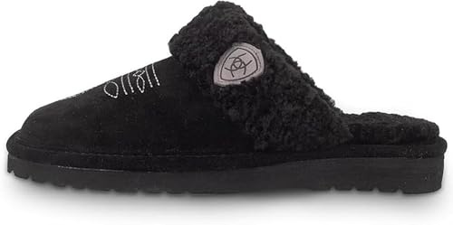 ARIAT Women's Jackie Square Toe Warm Soft Genuine Suede Leather Indoor Outdoor Slippers with Plush Collar, Black, 8