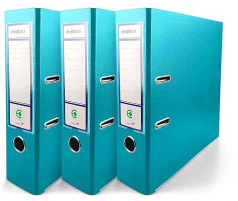 Netuno 3x Akten-Ordner Türkis DIN A4 Ekobox 2-Ring-Mechanik Ringorder a4 8cm Kunststoff Büroordner Plastikordner Briefordner Ringmappe breiter PP-Ordner farbig