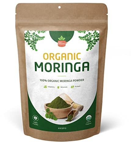 Organic Moringa Leaf Powder – USDA Certified Green Superfood | Natural Energy & Immune Support – Vegan, Non-GMO, Gluten-Free – Pure Raw Moringa for Smoothies, Teas, Cooking – 8oz Resealable Pouch